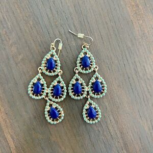 Elegant Blue and Gold Teardrop Earrings